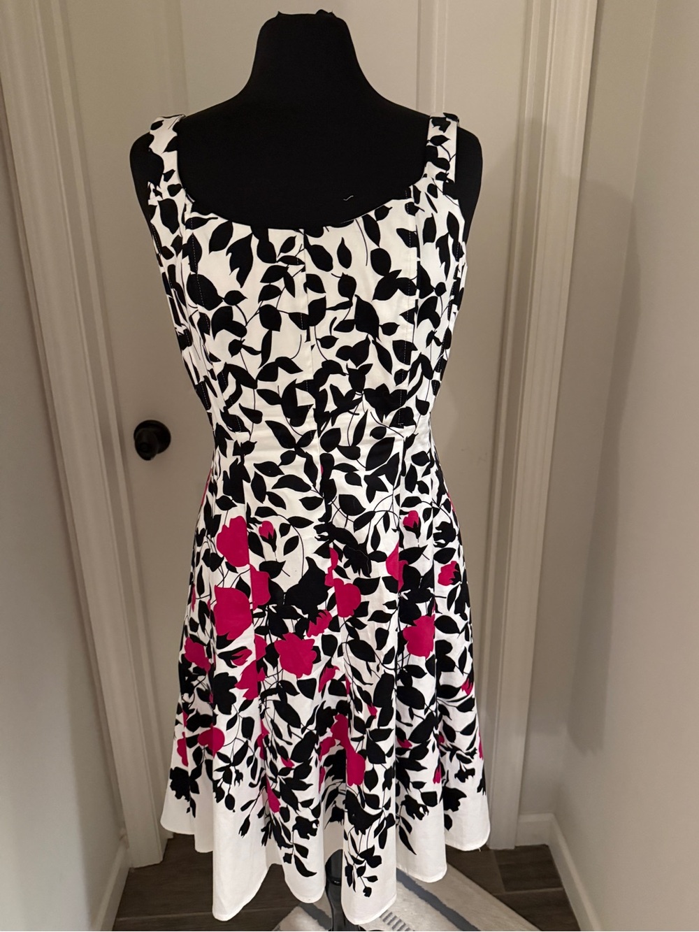 Nine West Black White & Pink Fit-and-Flare Midi Dress